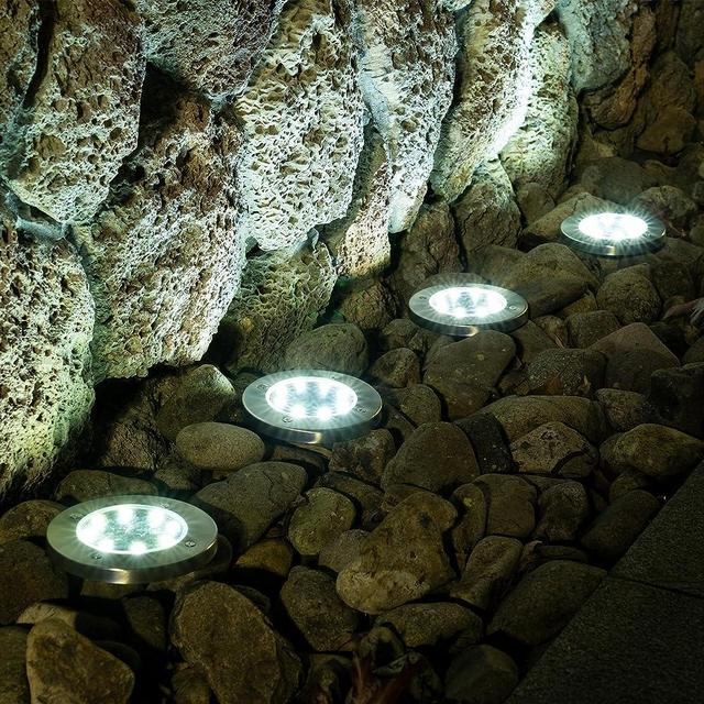 SOLPEX Solar Ground Lights, 8 LED Solar Powered Disk Lights Outdoor Waterproof Garden Landscape Lighting for Yard Deck Lawn Patio Pathway Walkway (White, 16 Pack)