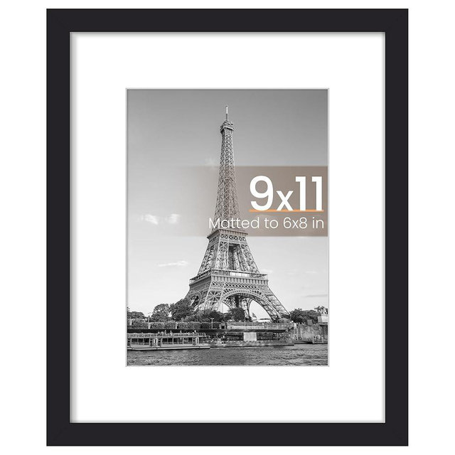 upsimples 9x11 Picture Frame, Display Pictures 6x8 with Mat or 9x11 Without, Wall Hanging Photo Frame, Black, 1 Pack