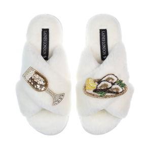 Classic Laines Slippers With Oysters & Glass Of Fizz - Cream