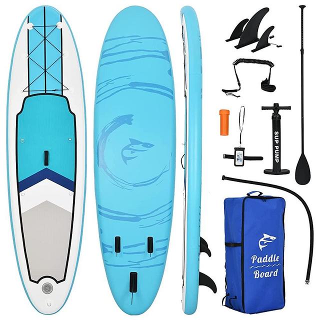 BONSPO10'6" 32" 6" Inflatable Stand Up Paddle Board with Premium Free Sup Accessories,Travel Backpack,Paddle,Leash,Hand Pump,Waterproof Bag,3 Removable Fins