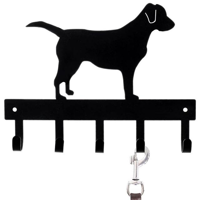 MyGift Wall-Mounted Black Metal Labrador Silhouette Key & Dog Leash Rack