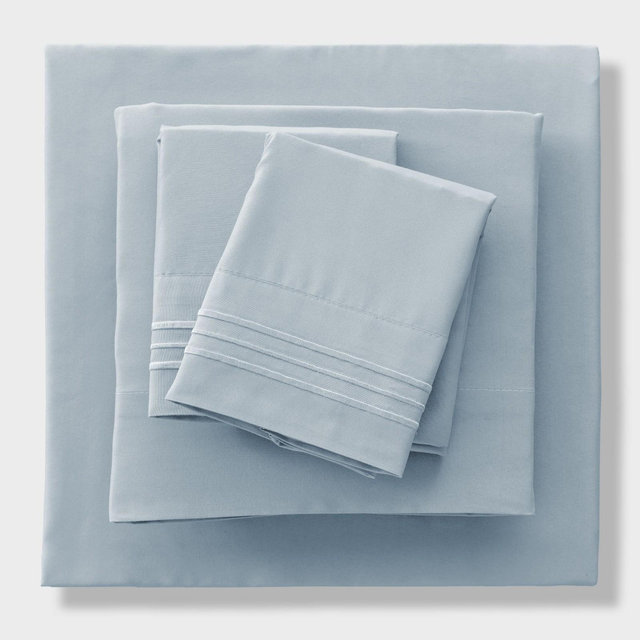Queen Sheet Set Microfiber Solid Sheets 4 Piece Ultra Soft Bed Sheets - Ice Blue