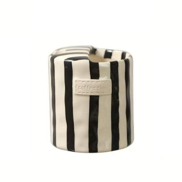 Retro Striped Hand-Painted Ceramic Mark Hand-Held Cup Heat-Resistant Non-Slip Double-Enjoy Cup for Milk Coffee Juice Latte Hot Cold Drinks Valentine's Day Mother's Day Christmas Gift Drinkware (Black)