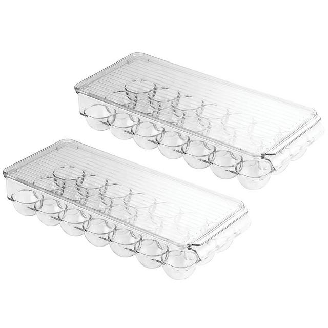 iDesign Plastic Egg Holder with Lid and Handle - Holds 21 Eggs - Set of 2 - Clear