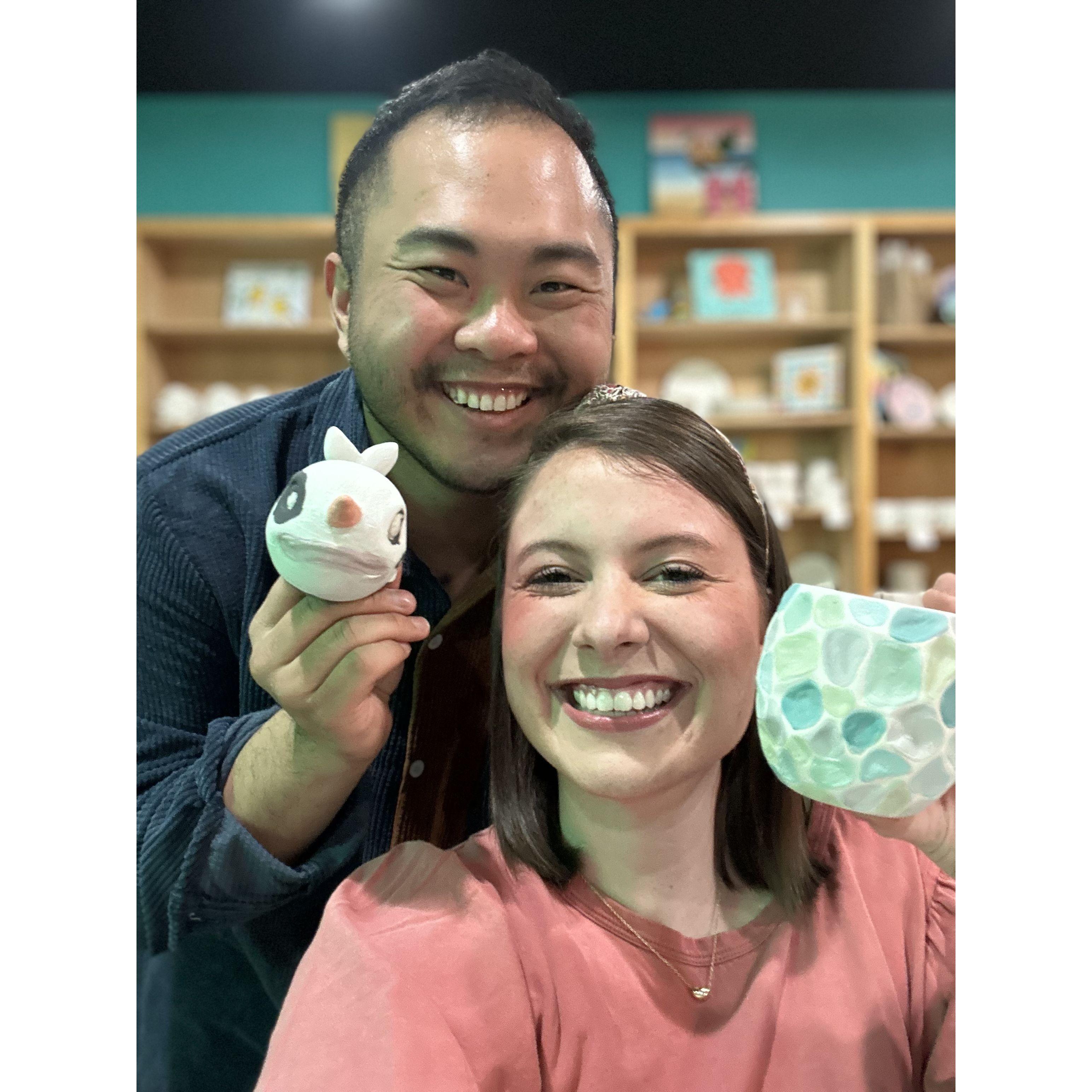 Date Night: We each made gift for the other. Karoline created a pencil holder for JB's desk and JB created a narwhal for Karoline's desk. We have had a good laugh about this!