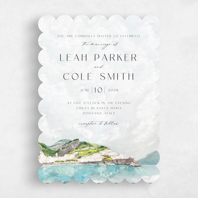 Grey Scalloped Wedding Invitation - Sorrentine Portrait