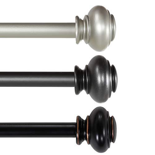 H.VERSAILTEX Classica Cap 3/4 - Inch Diameter Window Treatment Single Rod Set, Adjusts from 28 to 48-Inch,Pewter