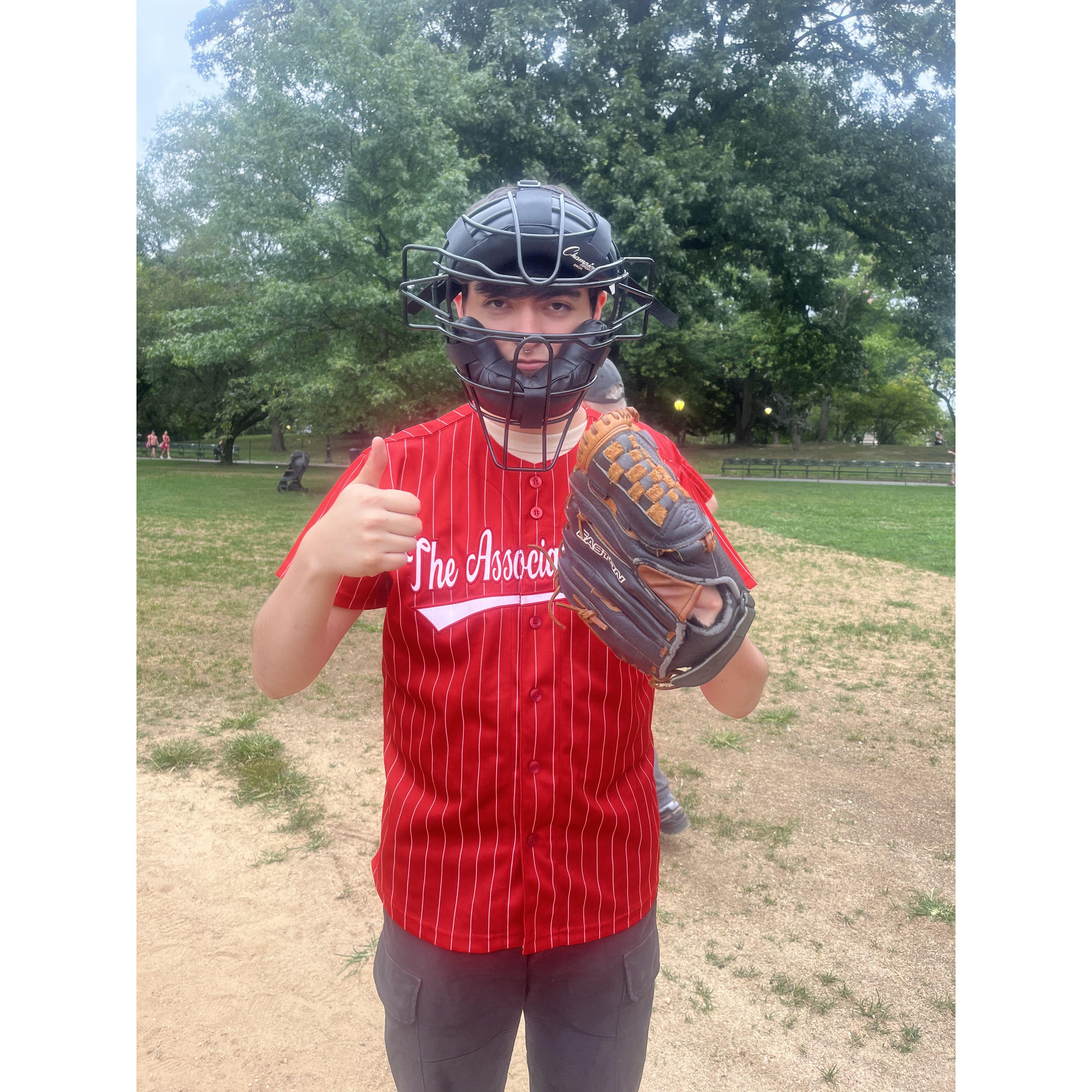 When he played softball for her company team because they were down a player <3