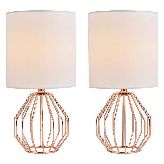 COTULIN Table Lamp,Modern Small Desk Lamp with TC Fabric Shade and Hollowed Out Base for Study Dorm Living Room,Nightstand Lamps for Bedroom,Rose Gold,Set of 2