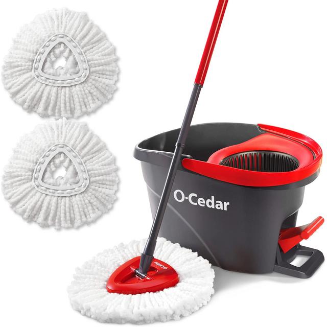 O-Cedar EasyWring Microfiber Spin Mop Bucket Floor Cleaning System + 2 Extra Refills, Red/Gray