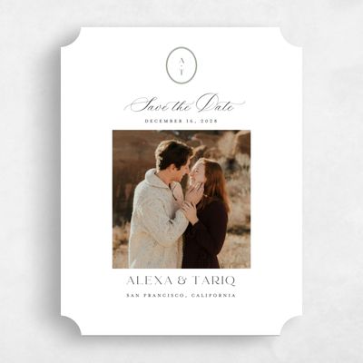 White Ticket Wedding Save the Date - Gavina Portrait