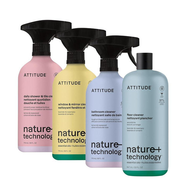 ATTITUDE Deep Clean Home Cleaning Kit – Bathroom, Tile, Floor, and Glass Surface Cleaners – Multi-Surface Cleaning Supplies for Whole Home – Streak-Free, EWG Verified Formula (4 Products)