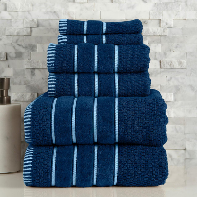 Hastings Home 6-pc Rice Weave Combed Cotton Towel Set With 2 Bath Towels, 2 Hand Towels, and 2 Washcloths - Navy