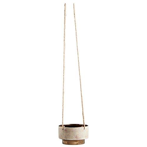Rivet Mid-Century Modern Stoneware Indoor Hanging Planter Flower Pot with Rope, 5"H, Speckled White and Gold