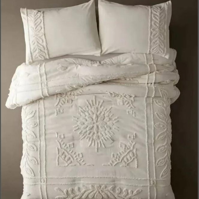 DecorAvenue 100% Cotton Hand Tufted Textured Duvet Cover Boho Bedding Comforter Cover Set of 3 Pieces with Corner Ties & Zip Closures (Queen 90" x 90" Inches, Pattern 4)