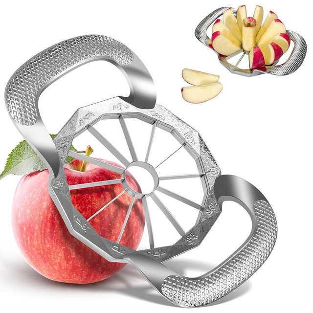 Apple Slicer, Apple Slicer and Corer, All-metal Construction Apple Cutter with 12 Stainless Steel Blades, Large Apple Corer Slicer for Up to 4 IN Apples with Comfortable Wider Non-slip Handle