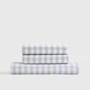 Blue Fog / Cal King - Classic Organic Percale Gingham Fitted Sheet Set