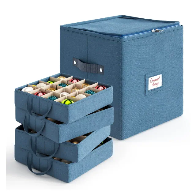 Hearth & Harbor Christmas Ornament Storage Box With 4 Inner Trays, Non-Woven Ornament Storage Container For 64 Holiday Ornaments or Decorations
