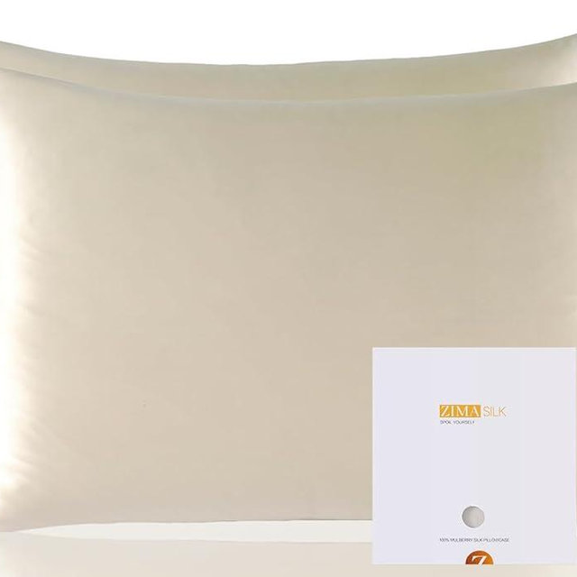 ZIMASILK 100% Pure Mulberry Silk Pillowcase 2 Pack, Soft and Smooth,Both Sides Premium Grade 6A Silk,600 Thread Count,with Hidden Zipper for Men and Women Family (Standard 20"x26", Beige)