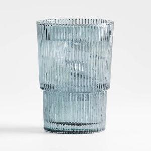 Atwell Stackable Textured Ribbed Highball Glass, blue