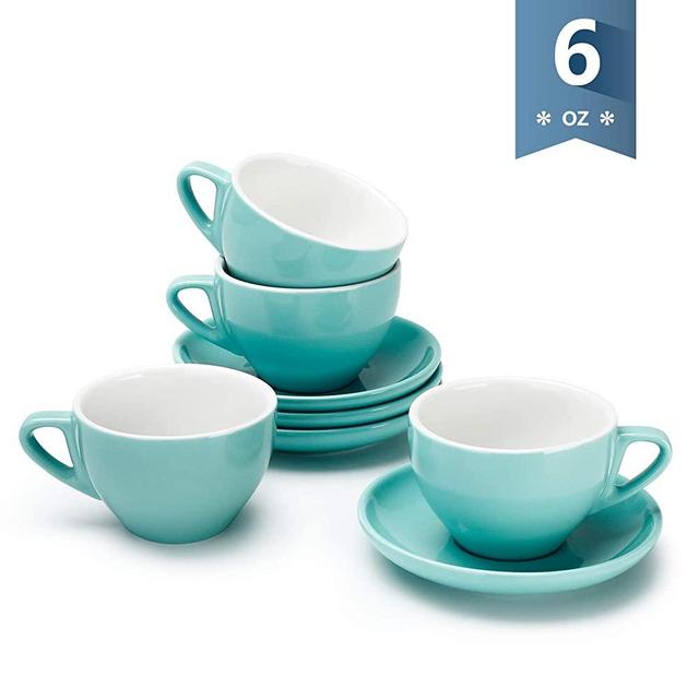 Sweese 403.102 Cappuccino Cup and Saucer Set, 6 Ounce Perfect for Specialty Coffee Drinks, Latte, Cafe Mocha and Tea, Turquoise