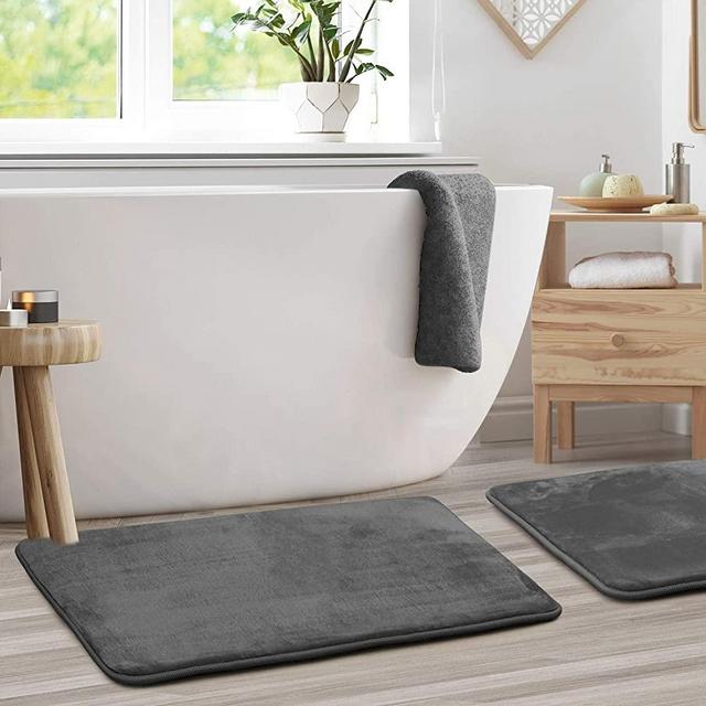 Clara Clark Memory Foam Bath Mat Set of 2 - Non Slip, Absorbent, Soft Bath Rug Set - Fast Drying Washable Bath Mat - Black - Large Size 20” x 32”