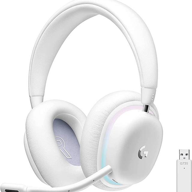 Logitech G735 Wireless Gaming Headset, Customizable LIGHTSYNC RGB Lighting, Lightspeed, Bluetooth, 3.5 MM Aux Compatible with PC, Mobile Devices, Detachable Mic - White Mist