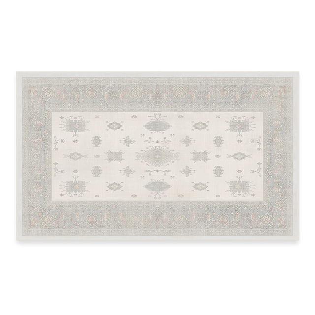 RUGGABLE Verena Washable Rug - 3x5 Rug - Machine Washable Vintage Area Rug for Dining Room, Kitchen, Living Room, and Bedroom - Non-Slip Pad - Stain & Water Resistant (Standard Pad) - White Opal 3’x5’