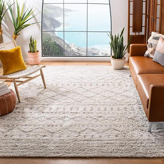 Safavieh Arizona Shag Collection ASG741A Moroccan 1.2-inch Thick Area Rug, 8' x 10', Ivory/Beige