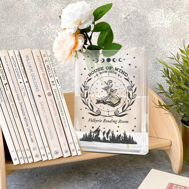 House of Wind Library Velaris Vase, Acotar Book Club Bookish Acrylic Book Vase, Night Court S J Maas Throne of Glass, Valkyrie Reading Room