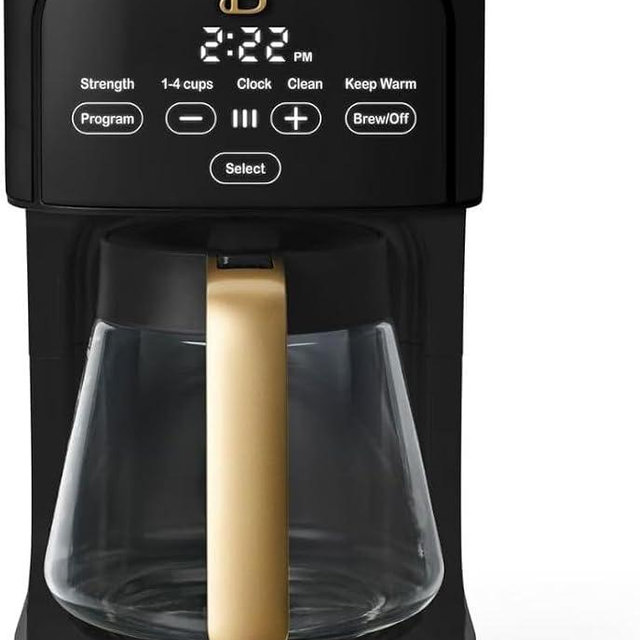 B- 12-Cup Programmable Coffee Maker with Touch-Activated Display, Auto Brew Timer, Reusable Filter & Large Glass Carafe (Black Sesame)
