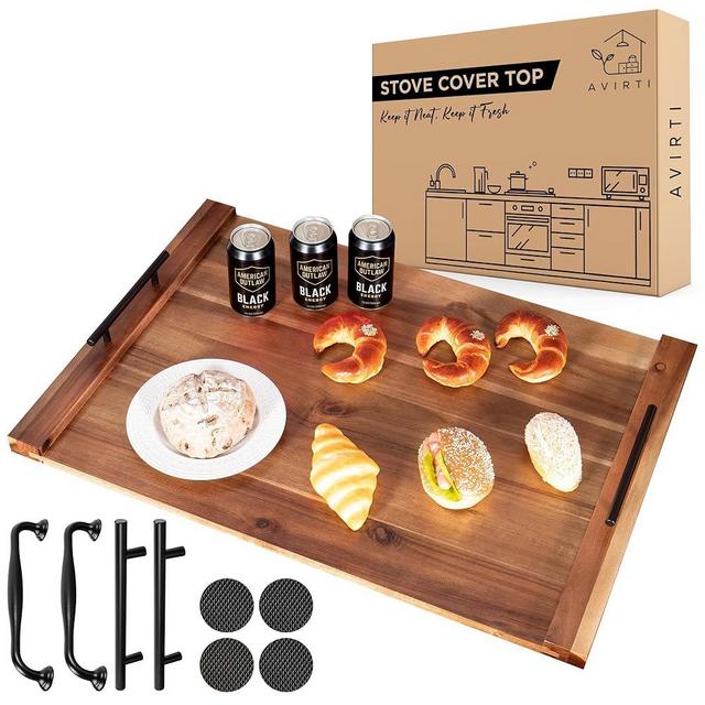 AVIRTI Noodle Board Stove Cover for Gas Stovetop – Bamboo Stove Top Cover with Ergonomic Handles & Non-Slip Pads | Kitchen Sink Cover | Decorative Serving Tray (29.92” x 20.87”) (Brown)