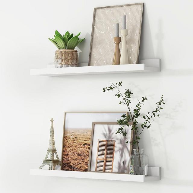 FLYJOE Picture Ledge Shelf, Floating Shelves Set of 2, 24 Inches Nursery Book Shelves for Toys Storage, Kids Bookshelf Wall Mounted for Living Room Bedroom Decor Books Photo Frames, White