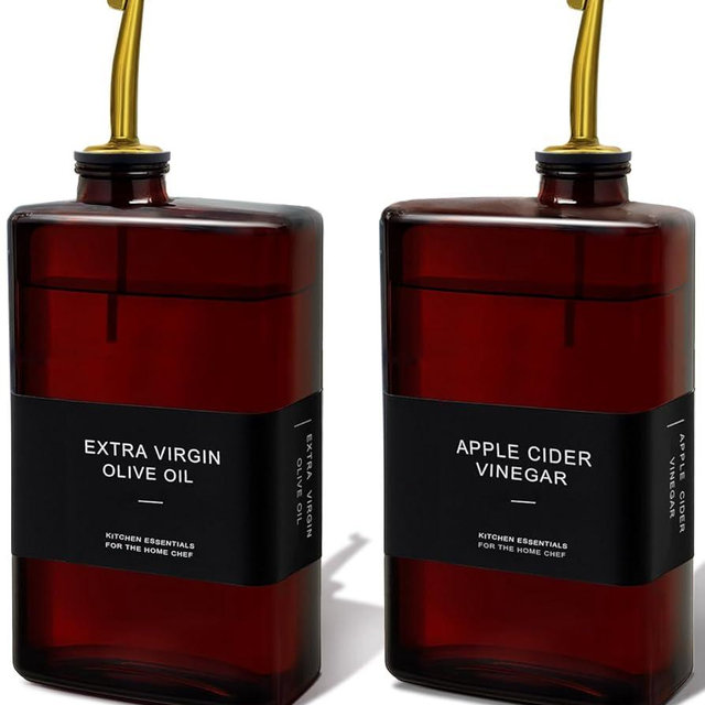 Gelury Dark Olive Oil Dispenser Bottle for Kitchen 11.8oz, Light-Blocking Cooking Oil Cruet, Oil and Vinegar Dispenser Set, Soy Sauce Container, Coffee Syrup Bottles (Dark Red, 11.8oz, Set of 2)