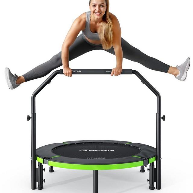 BCAN 40"/48" Foldable Mini Trampoline, Rebounder Trampoline for Adults, U/T Shape Adjustable Foam Handle, Exercise Rebounder for Kids Adults Indoor/Garden Workout, Max Load 330lbs/440lbs