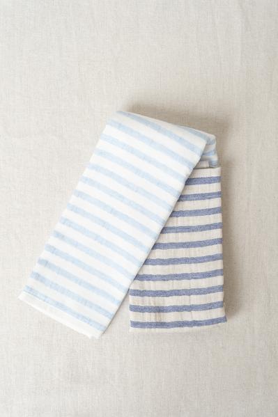 Linen Border Face Towel In Navy