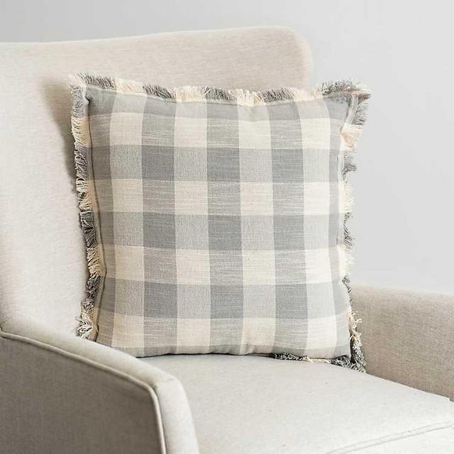 gray and ivory zephyr check pillow