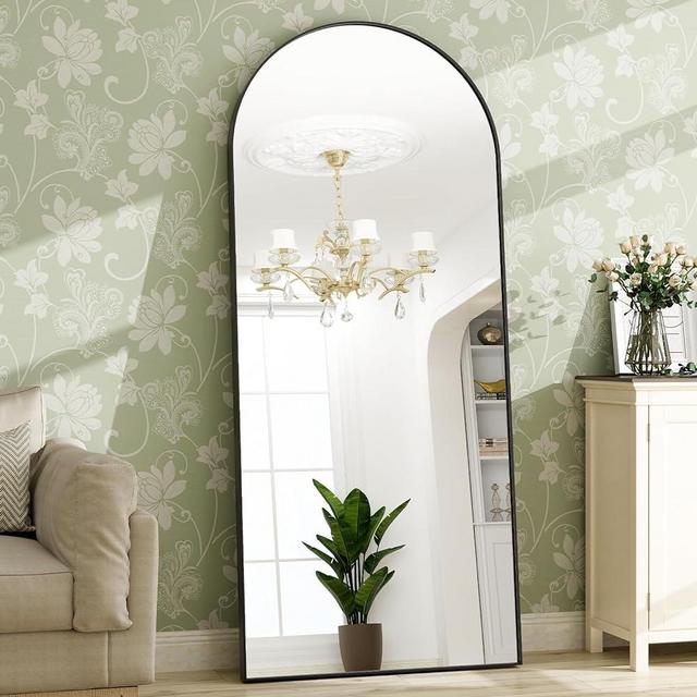 HARRITPURE 71"x30" Arched Full Length Mirror Free Standing Leaning Mirror Hanging Mounted Mirror Aluminum Frame Modern Simple Home Decor for Living Room Bedroom Cloakroom, Black