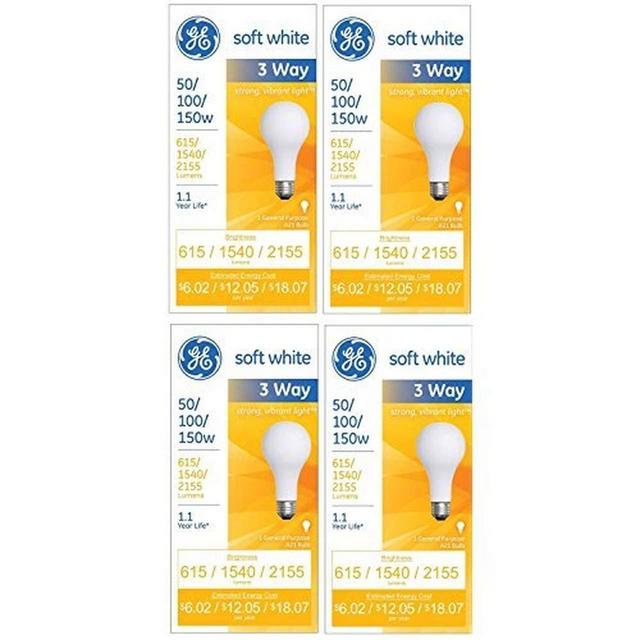 GE 97494 Lighting 50/100/150-Watt, 3-Way Light Bulb, Soft White, 4-Pack