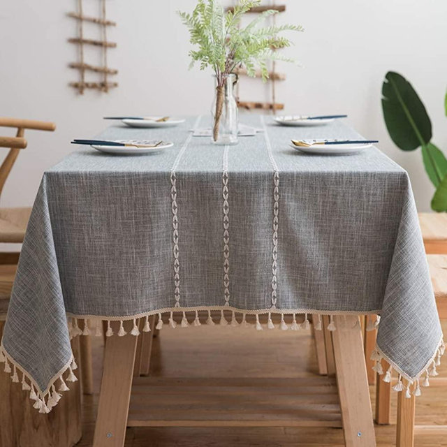 Pahajim Linen Rectangle Tablecloth Table Cloth Heavy Weight Cotton Linen Dust-Proof Table Cover for Party Table Cover Kitchen Dinning (Gray Stripe, Rectangle/Oblong，55 x 94 Inch)