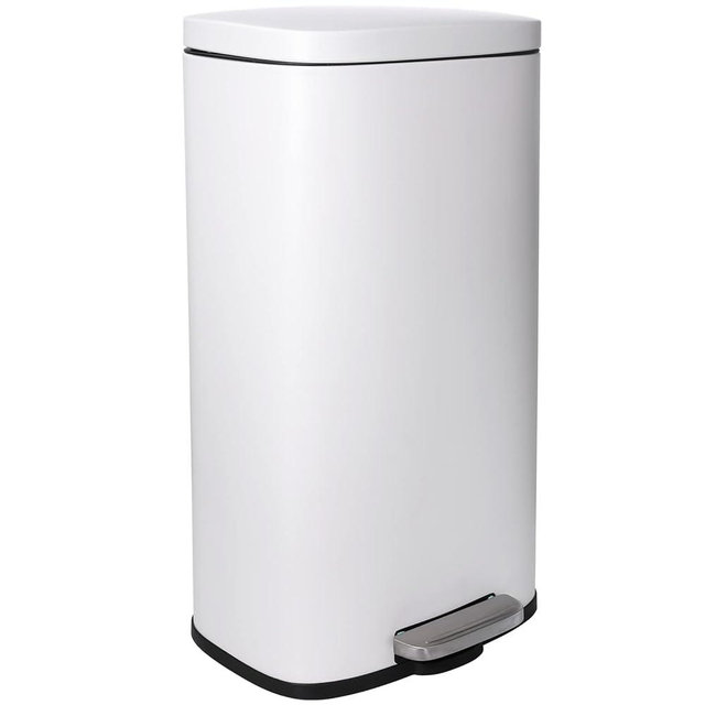 Arlopu 8 Gallon Step Trash Can, Stainless Steel Garbage Bin, Soft-Close Rubbish Bin with Removable Plastic Inner Bucket, Fingerprint-Proof, Lid Dustbin, Suit for Kitchen Home Office (30L, White)