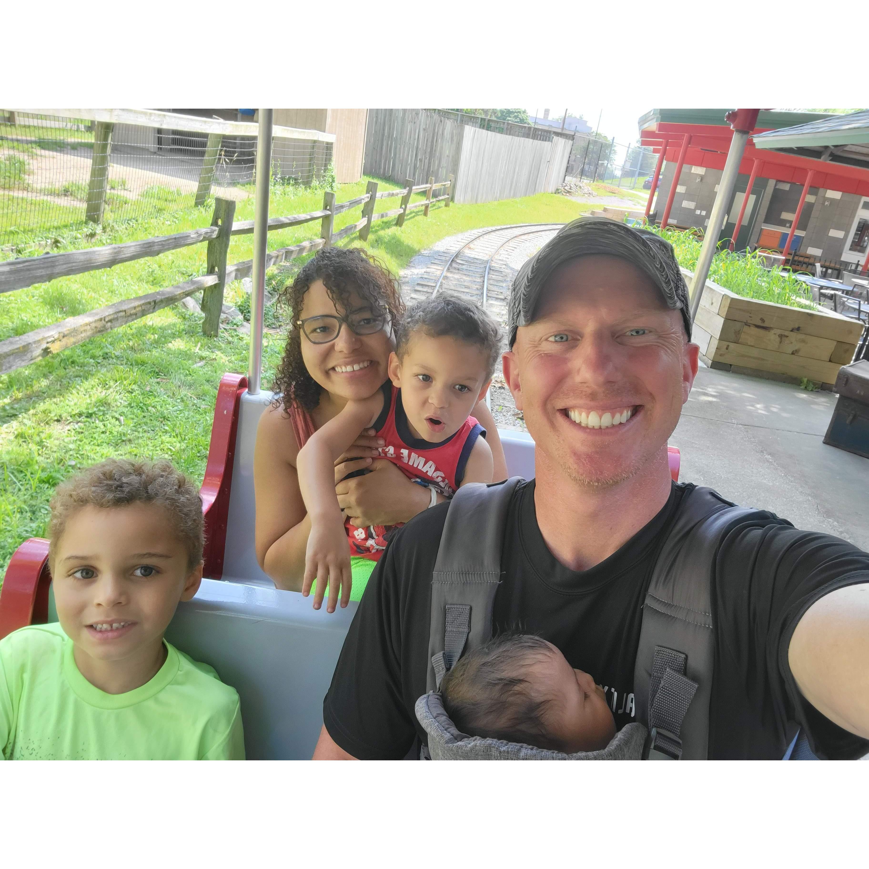 First family train ride with baby sister at the Saginaw Zoo.