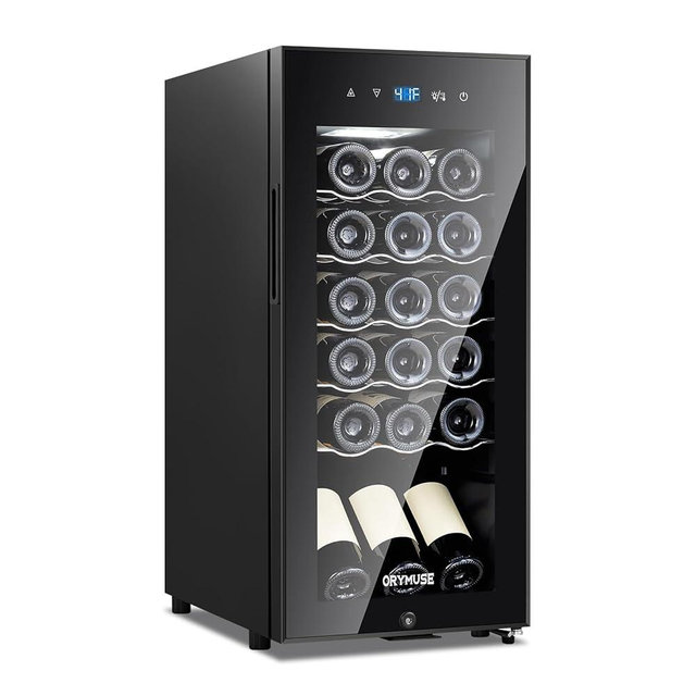18 Bottle Compressor Wine Cooler Refrigerator with Lock, Freestanding Wine Fridge, 41°F-64°F Digital Temperature Control, Large Wine Cellar for Red, White, Champagne, and Sparkling Wine – Black