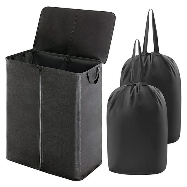 Lifewit 160L Double Laundry Hamper with Lid and Removable Laundry Bags, Divided Laundry Basket with Handles, Large Separated Clothes Basket for Bedroom, Bathroom, College Dorm, Laundry Sorting, Black
