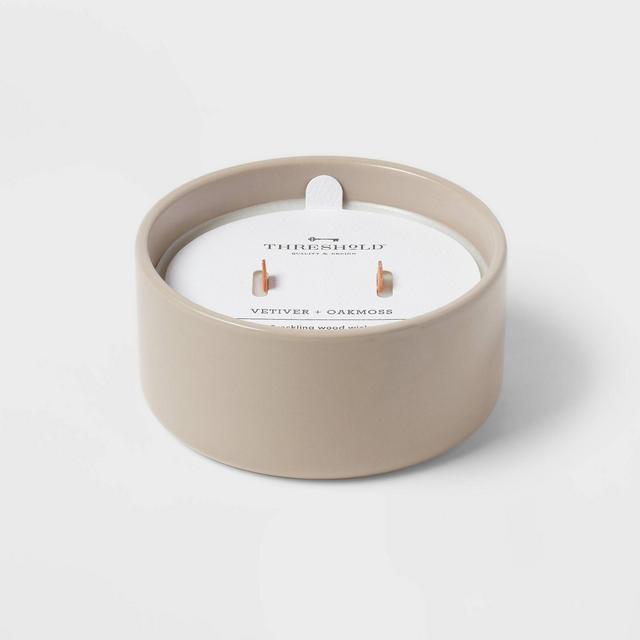 8oz 2-Wick Glossy Ceramic Vetiver & Oakmoss Tan - Threshold™