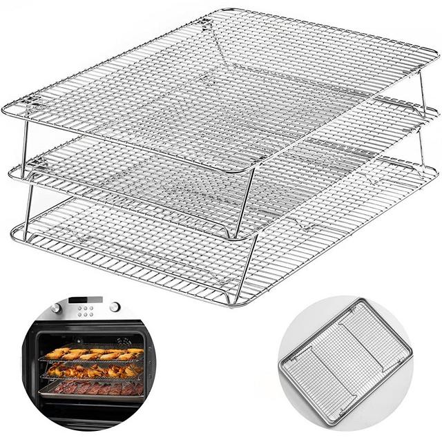 Stainless Steel Stackable Cooling Rack for Baking, 3 Tier 11.8”x 16.5”,Oven & Dishwasher Salf and Fit Half Sheet,Wire Cooling Racks for Cookie, Pizza, Cake