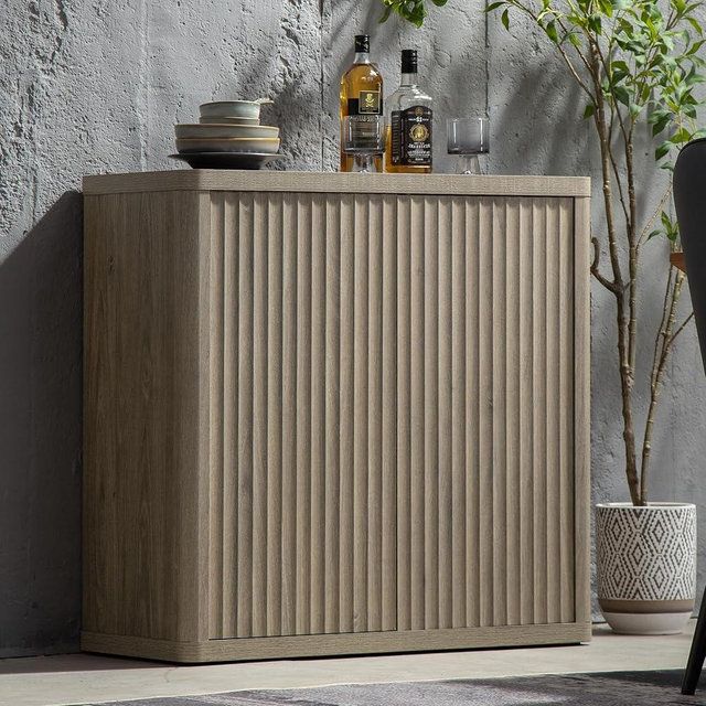 SICOTAS Buffet Cabinet with Storage Sideboard Accent Modern Credenza with Doors & Shelves Fluted Media Console Wood Mid Century Coffee Bar Table for Living Room Kitchen Dining Room Hallway (Grey)