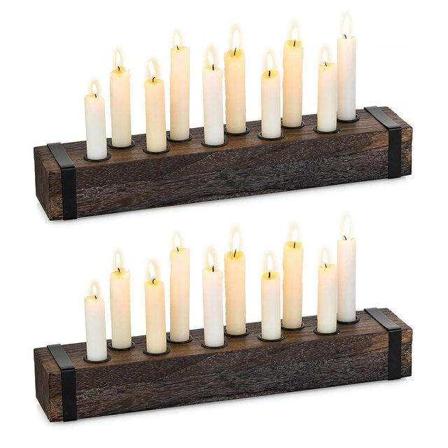 NUPTIO Candlestick Holder for Table Centerpiece: 16.5 inch Set of 2 Wooden Candelabras - Rustic Taper Candle Holder for Thanksgiving Easter Wedding Party Decoration