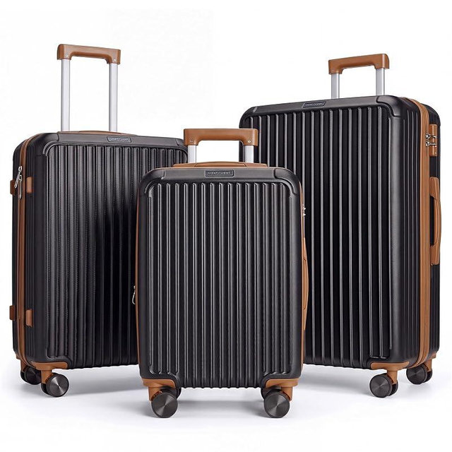LIGHT FLIGHT Luggage Sets, Durable Hard Shell 3 Piece Set Suitcase with Spinner Wheels, Hardside Lightweight Luggage set with TSA Lock, Large Travel Luggage Set (20" 24" 28"),Black and Brown