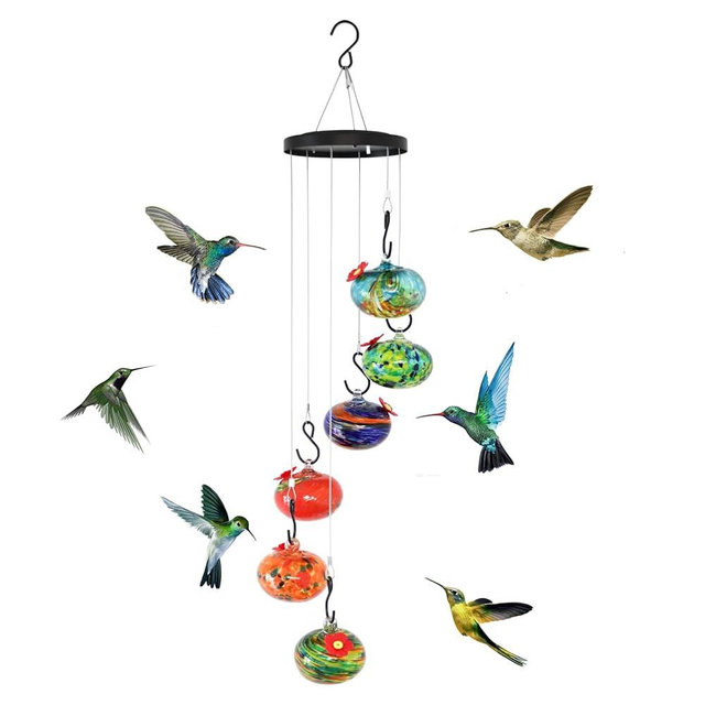 Charming Wind Chimes Hummingbird feeders - Outdoor Hanging, Ant & Bee Proof, Leak-Proof, Ideal Decor for Garden Outside (A)